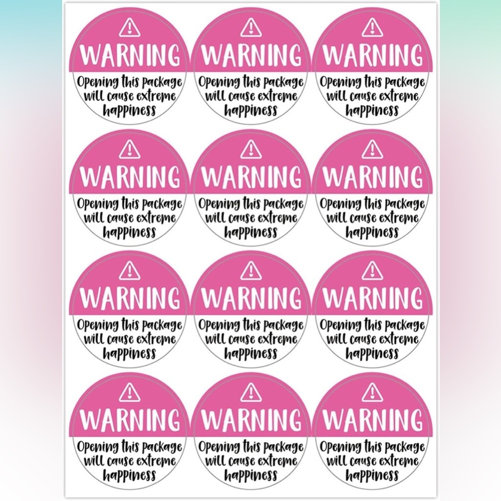 60 “Happiness Warning” Stickers – Pink Round Packaging Labels – New